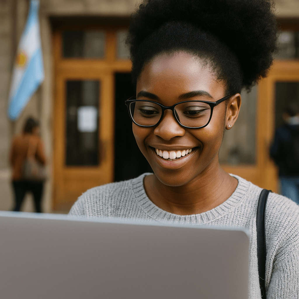 A young African woman using a smartphone in a rural area, symbolizing global internet expansion and digital inclusion.